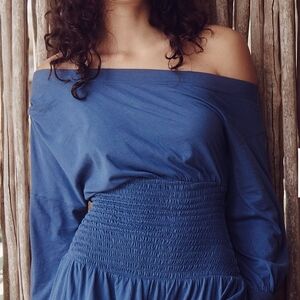 Free People Blue Off-Shoulder Mini Dress